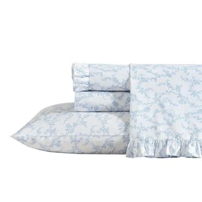 Laura Ashley Floral Ruffled Hem Cotton Sheet Sets In Blue
