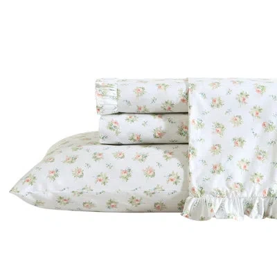 Laura Ashley Floral Ruffled Hem Cotton Sheet Sets In Blue;white