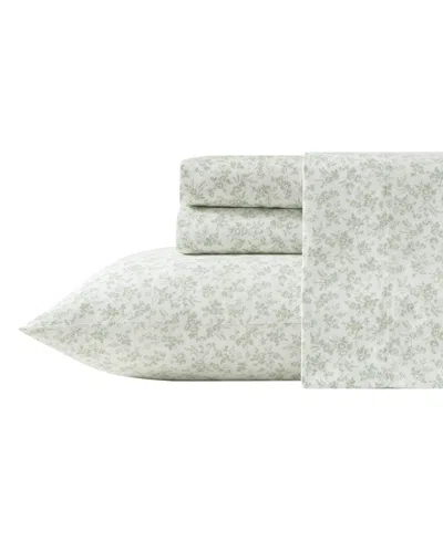 Laura Ashley Floral Toile Cotton Flannel 4-piece Sheet Set, King In Green
