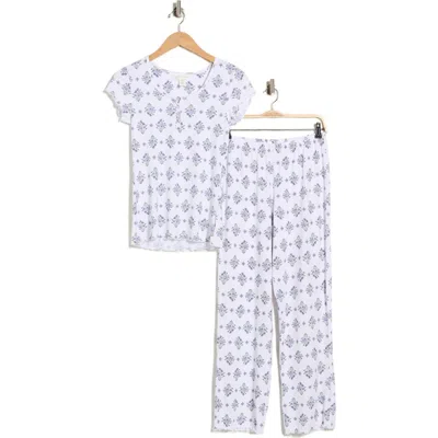 Laura Ashley Foulard Print Ribbed Henley & Pants Pajamas In Blue