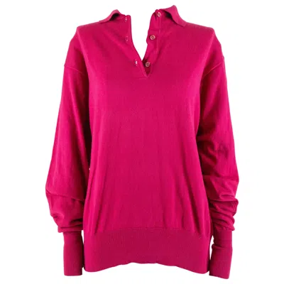 Pre-owned Laura Ashley Fuchsia  Long Sleeve Polo Top In Red