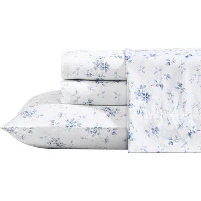 Laura Ashley Garden 300 Thread Count Cotton Sateen Sheet Set In Blue