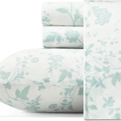 Laura Ashley Garden 300 Thread Count Cotton Sateen Sheet Set In Blue