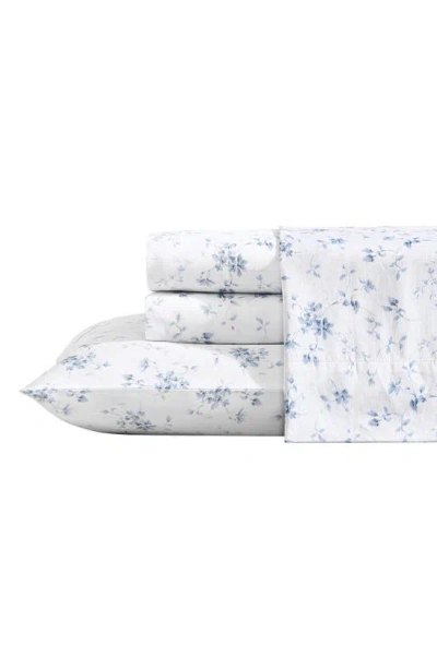 Laura Ashley Garden Muse 4-piece Cotton Sateen Sheet Set In Blue