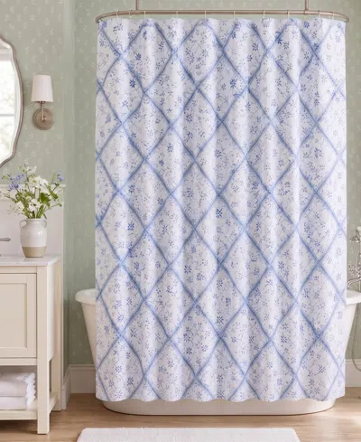 Laura Ashley Garden Muse Floral Tufted Shower Curtain, 72" X 72" In Blue
