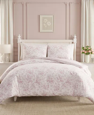 Laura Ashley Garden Toile Velvet 3-piece Comforter Set, Full/queen In Pink