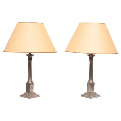 Pre-owned Laura Ashley Greek Revival Table Lamps In Nickel, Corinthian Design In Orange