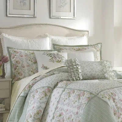 Laura Ashley Harper Green Cotton Comforter Set In Green;red