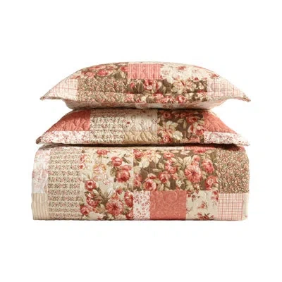 Laura Ashley Harrietta Patchwork Cotton Reversible Pink Quilt Set In Pink;gold