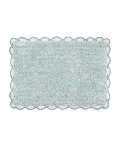 Laura Ashley Heathered Crochet Border Cotton Bath Rug, 17" X 24" In Blue