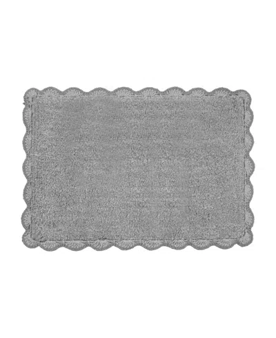 Laura Ashley Heathered Crochet Border Cotton Bath Rug, 17" X 24" In Gray