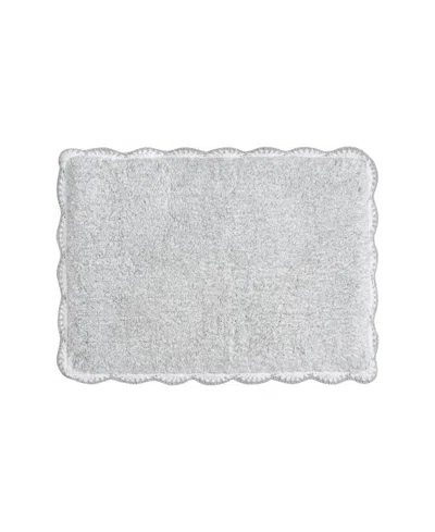 Laura Ashley Heathered Crochet Border Cotton Bath Rug, 17" X 24" In Gray