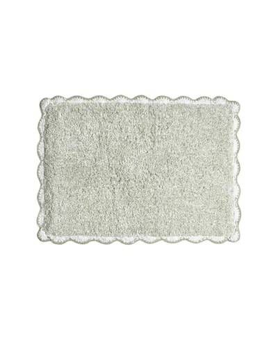 Laura Ashley Heathered Crochet Border Cotton Bath Rug, 17" X 24" In Green