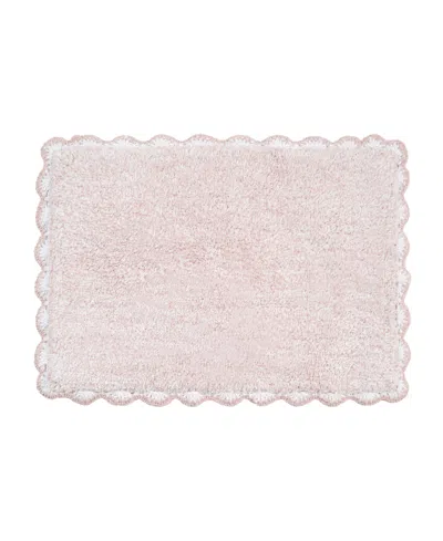 Laura Ashley Heathered Crochet Border Cotton Bath Rug, 17" X 24" In Pink