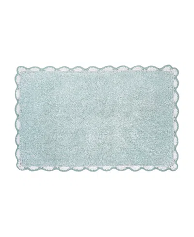 Laura Ashley Heathered Crochet Border Cotton Bath Rug, 20" X 32" In Blue