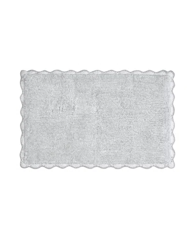 Laura Ashley Heathered Crochet Border Cotton Bath Rug, 20" X 32" In Gray