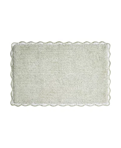 Laura Ashley Heathered Crochet Border Cotton Bath Rug, 20" X 32" In Green
