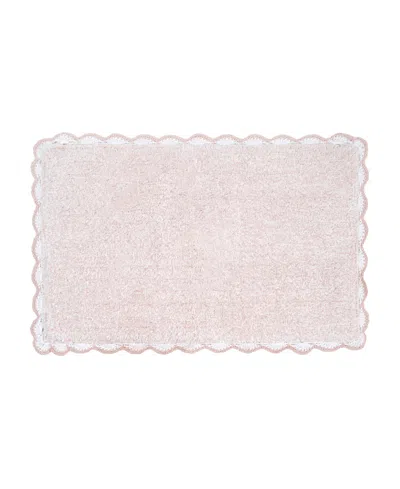 Laura Ashley Heathered Crochet Border Cotton Bath Rug, 20" X 32" In Pink