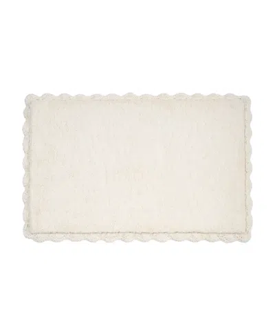 Laura Ashley Heathered Crochet Border Cotton Bath Rug, 20" X 32" In Neutral