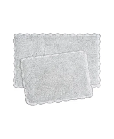 Laura Ashley Heathered Crochet Border Cotton Bath Rug Set In Gray