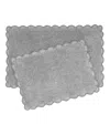 Laura Ashley Heathered Crochet Border Cotton Bath Rug Set In Gray