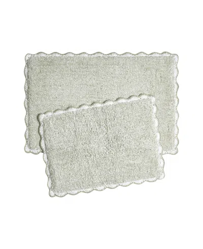 Laura Ashley Heathered Crochet Border Cotton Bath Rug Set In Green