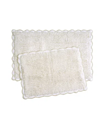 Laura Ashley Heathered Crochet Border Cotton Bath Rug Set In Neutral