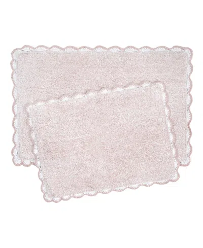 Laura Ashley Heathered Crochet Border Cotton Bath Rug Set In Pink