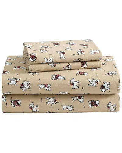 LAURA ASHLEY LAURA ASHLEY HOLIDAY SCOTTIE COTTON FLANNEL SHEET SET