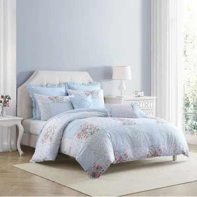 Laura Ashley Hope Patchwork Cotton Blue Bonus Duvet Cover Set In Green;pink