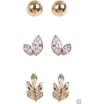 Laura Ashley Ivy Set Of 3 Stud Earrings In Clear/ Gold
