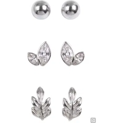 Laura Ashley Ivy Set Of 3 Stud Earrings In Clear/ Silver