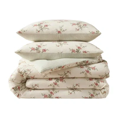 Laura Ashley Jessika Cotton Flannel Red Comforter Set In Green;red