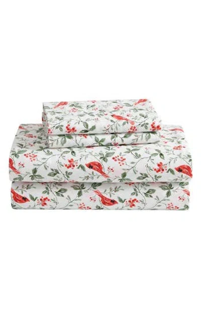 Laura Ashley Joy Cardinals Cotton Flannel Sheet Set In Jolly Cardinals