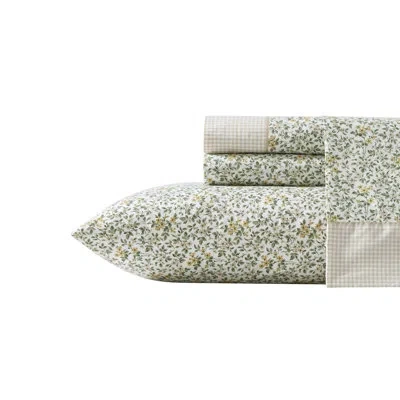 Laura Ashley Kate Cotton Printed Hem Blue Full Sheet Set In Green Floral