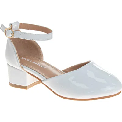 Laura Ashley Kids' Ankle Strap Block Heel Pump In White Patent