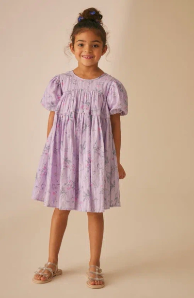 Laura Ashley Kids' Croswell Shimmer Stripe Babydoll Dress In Lilac Floral
