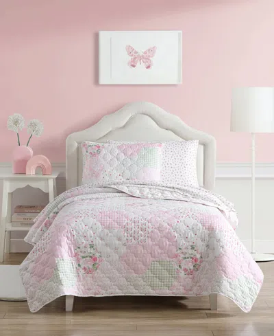 Laura Ashley Kids Ellyn Reversible 3 Piece Quilt Set, Full In Pink