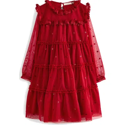 Laura Ashley Kids' Embellished Tiered Mesh Dress In Red
