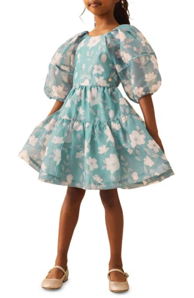 Laura Ashley Kids' Floral Bow Back Organza Dress In Blue