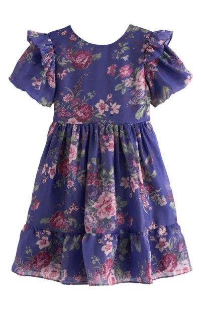 Laura Ashley Kids' Floral Organza Fit & Flare Dress In Blue