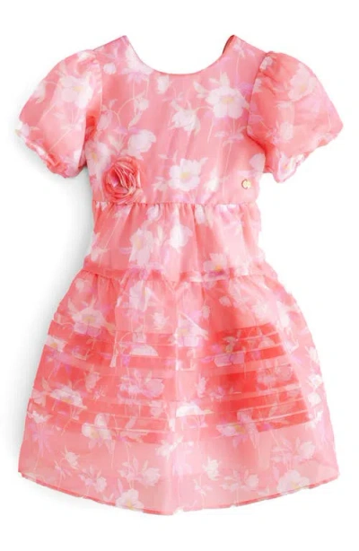 Laura Ashley Kids' Floral Organza Pleated Dress In Pink