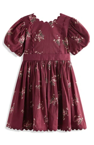 Laura Ashley Kids' Floral Puff Sleeve Cotton Dress In Red