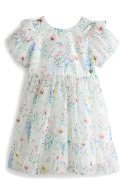 Laura Ashley Kids' Floral Puff Sleeve Party Dress In White