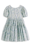 Laura Ashley Kids' Floral Tiered Puff Sleeve Cutout Cotton Dress In Ivory Blue