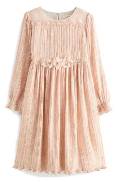 Laura Ashley Kids' Pleated Long Sleeve Dress In Pink