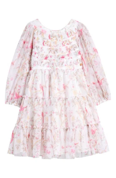 Laura Ashley Kids' Print Mesh Dress In Ivory Bird