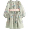 Laura Ashley Kids' Romantic Rose Floral Long Sleeve Organza Dress In Duck Egg