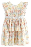 LAURA ASHLEY LAURA ASHLEY KIDS' SMOCKED FLUTTER SLEEVE TIERED COTTON DRESS