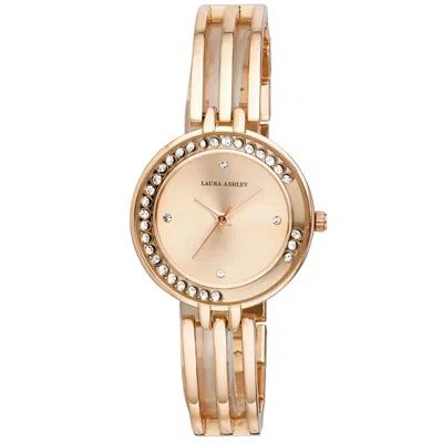 Pre-owned Laura Ashley Ladies Moving Stones Open Link Bracelet Half Bangle Watch In Rose Gold
